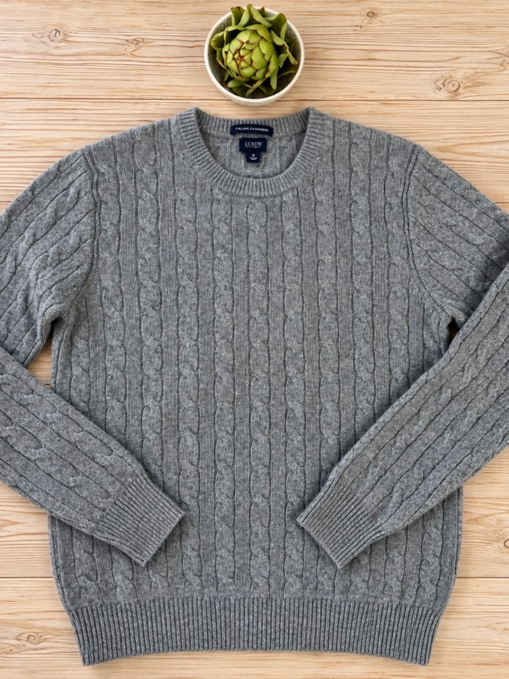 J.Crew Italian Cashmere Gray Cable Knit Crewneck Sweater Small
